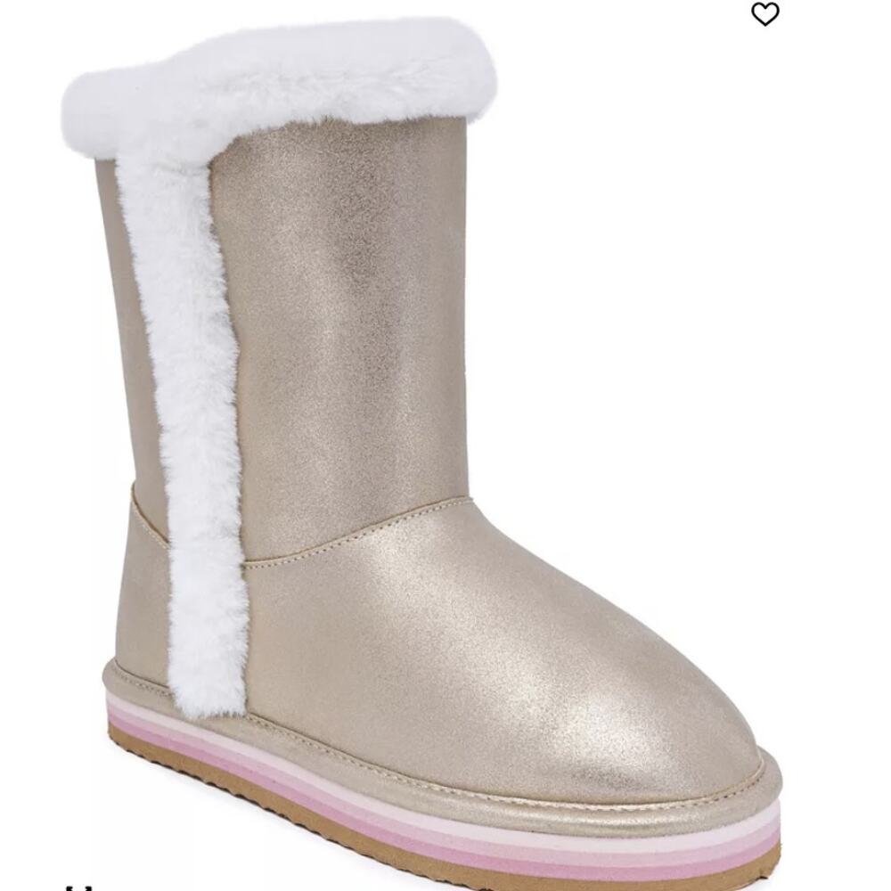 NEW in Box Sugar Big Girls Size 5 Milhoja Sueded Faux Fur Cozy Boots Gold Rose